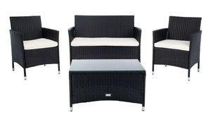 Bandele 4-Piece Living Set: Stylish Woven Design with Glass Coffee Table, Perfect for Outdoor Lounging