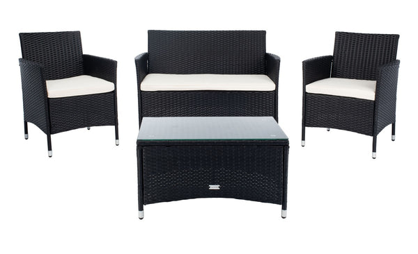 Bandele 4-Piece Living Set: Stylish Woven Design with Glass Coffee Table, Perfect for Outdoor Lounging