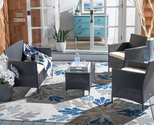 Bandele 4-Piece Living Set: Stylish Woven Design with Glass Coffee Table, Perfect for Outdoor Lounging