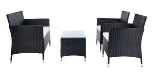 Bandele 4-Piece Living Set: Stylish Woven Design with Glass Coffee Table, Perfect for Outdoor Lounging
