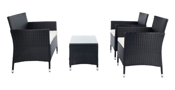 Bandele 4-Piece Living Set: Stylish Woven Design with Glass Coffee Table, Perfect for Outdoor Lounging