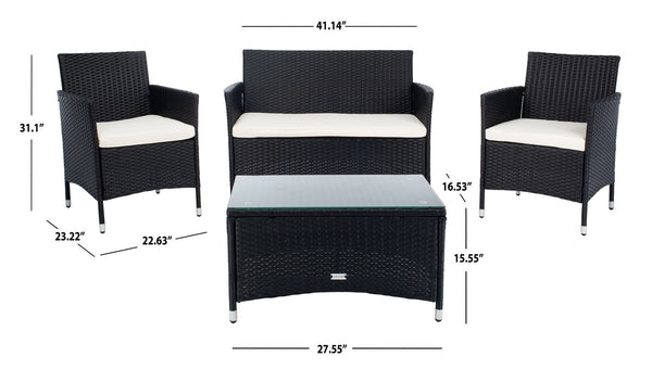 Bandele 4-Piece Living Set: Stylish Woven Design with Glass Coffee Table, Perfect for Outdoor Lounging