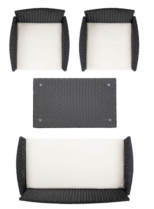 Bandele 4-Piece Living Set: Stylish Woven Design with Glass Coffee Table, Perfect for Outdoor Lounging