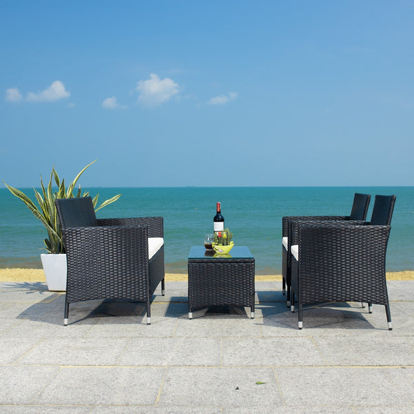 Bandele 4-Piece Living Set: Stylish Woven Design with Glass Coffee Table, Perfect for Outdoor Lounging