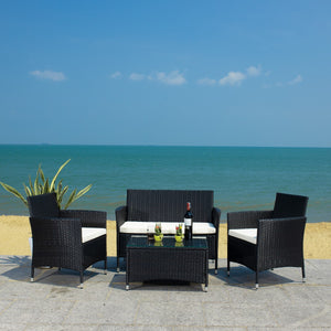 Bandele 4-Piece Living Set: Stylish Woven Design with Glass Coffee Table, Perfect for Outdoor Lounging