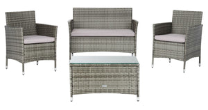 Bandele 4-Piece Living Set: Stylish Woven Design with Glass Coffee Table, Perfect for Outdoor Lounging