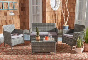 Bandele 4-Piece Living Set: Stylish Woven Design with Glass Coffee Table, Perfect for Outdoor Lounging