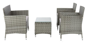 Bandele 4-Piece Living Set: Stylish Woven Design with Glass Coffee Table, Perfect for Outdoor Lounging