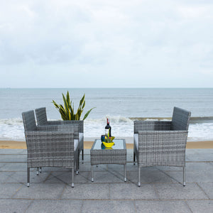 Bandele 4-Piece Living Set: Stylish Woven Design with Glass Coffee Table, Perfect for Outdoor Lounging