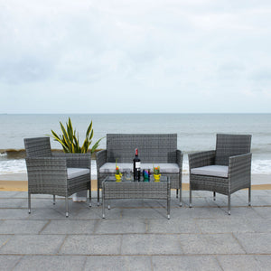Bandele 4-Piece Living Set: Stylish Woven Design with Glass Coffee Table, Perfect for Outdoor Lounging