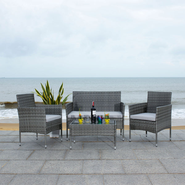 Bandele 4-Piece Living Set: Stylish Woven Design with Glass Coffee Table, Perfect for Outdoor Lounging