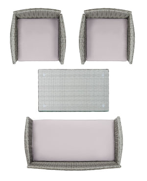 Bandele 4-Piece Living Set: Stylish Woven Design with Glass Coffee Table, Perfect for Outdoor Lounging