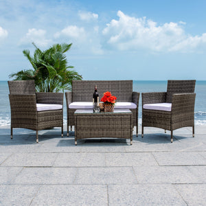 Bandele 4-Piece Stylish Living Set with Glass Top Table, Armchairs, Loveseat for Poolside Relaxation