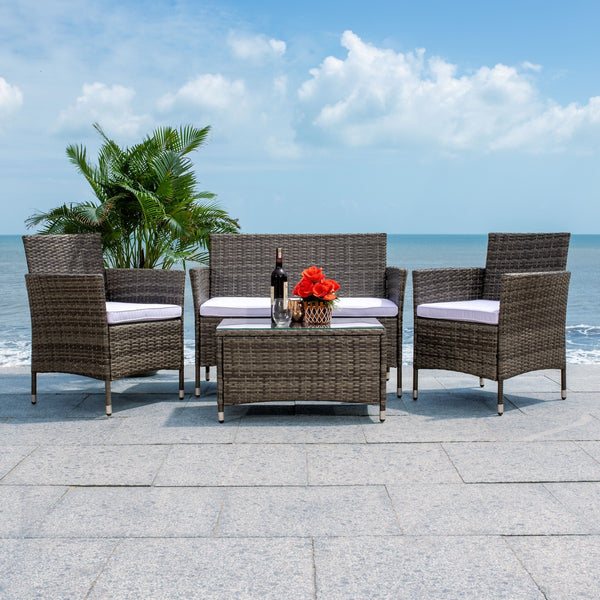 Bandele 4-Piece Stylish Living Set with Glass Top Table, Armchairs, Loveseat for Poolside Relaxation