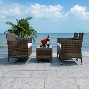 Bandele 4-Piece Stylish Living Set with Glass Top Table, Armchairs, Loveseat for Poolside Relaxation