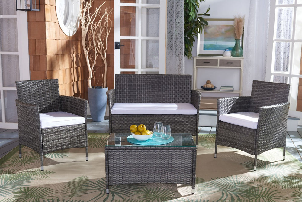 Bandele 4-Piece Stylish Living Set with Glass Top Table, Armchairs, Loveseat for Poolside Relaxation