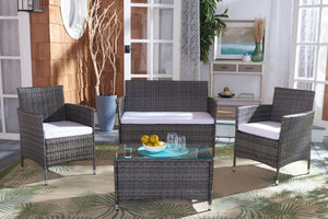 Bandele 4-Piece Stylish Living Set with Glass Top Table, Armchairs, Loveseat for Poolside Relaxation
