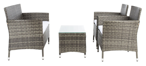 Bandele 4-Piece Stylish Living Set with Glass Top Table, Armchairs, Loveseat for Poolside Relaxation