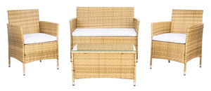 Bandele 4-Piece Stylish Living Set with Glass Top Table, Armchairs, Loveseat for Poolside Relaxation