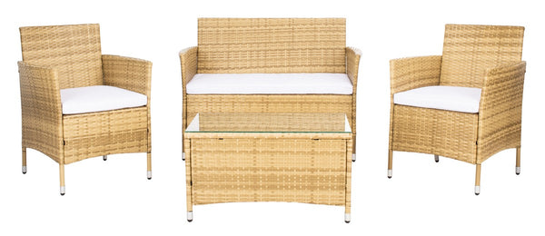 Bandele 4-Piece Stylish Living Set with Glass Top Table, Armchairs, Loveseat for Poolside Relaxation