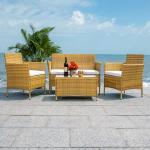 Bandele 4-Piece Stylish Living Set with Glass Top Table, Armchairs, Loveseat for Poolside Relaxation