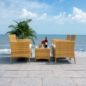 Bandele 4-Piece Stylish Living Set with Glass Top Table, Armchairs, Loveseat for Poolside Relaxation