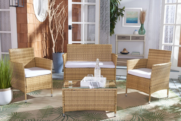 Bandele 4-Piece Stylish Living Set with Glass Top Table, Armchairs, Loveseat for Poolside Relaxation