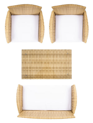 Bandele 4-Piece Stylish Living Set with Glass Top Table, Armchairs, Loveseat for Poolside Relaxation