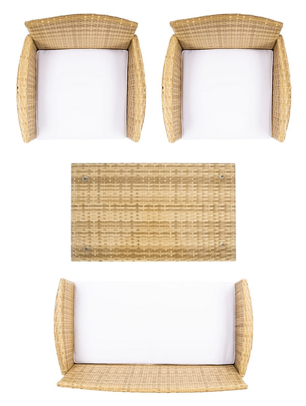 Bandele 4-Piece Stylish Living Set with Glass Top Table, Armchairs, Loveseat for Poolside Relaxation