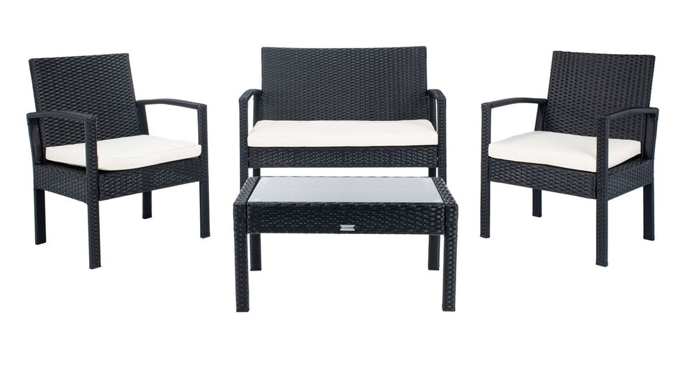 Bassey 4 Piece Outdoor Living Set - Elegant Tropical Patio Furniture with Glass Coffee Table