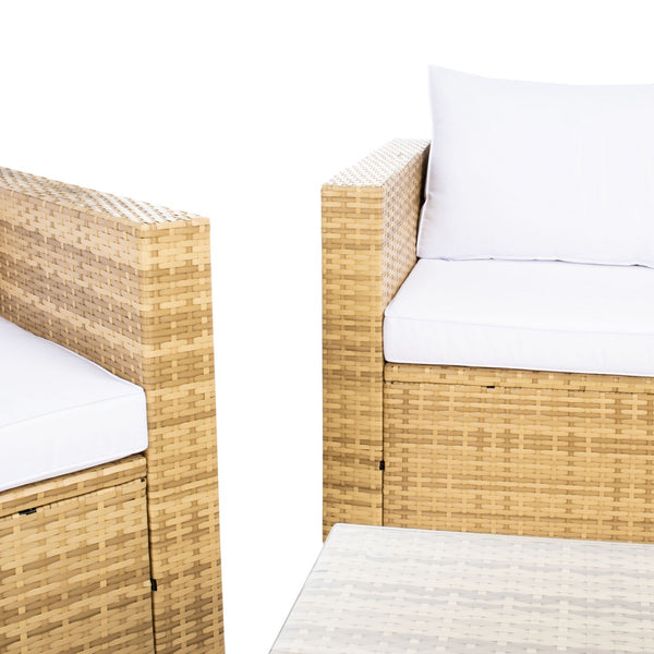 Machie 4 Piece Outdoor Living Set - Elegant Wicker Frame with Plush Cushions & Glass Coffee Table