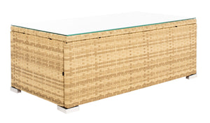 Machie 4 Piece Outdoor Living Set - Elegant Wicker Frame with Plush Cushions & Glass Coffee Table