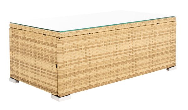 Machie 4 Piece Outdoor Living Set - Elegant Wicker Frame with Plush Cushions & Glass Coffee Table