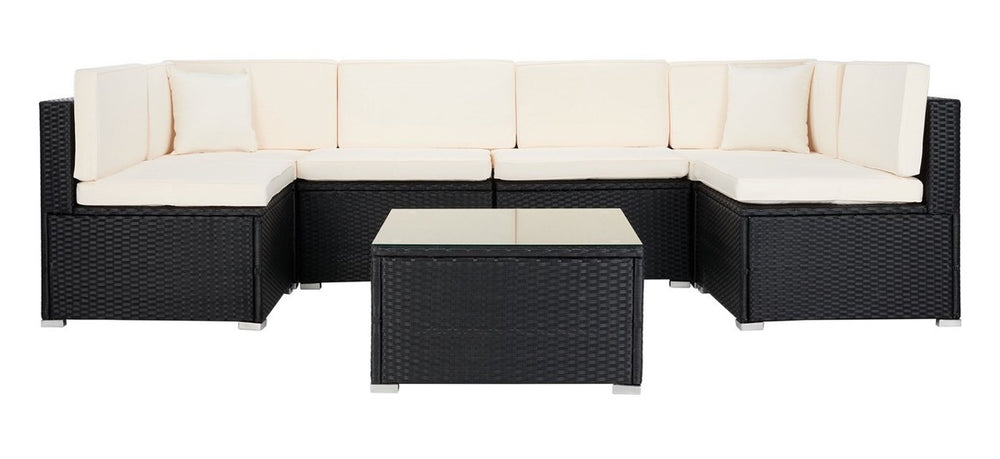 Diona Living Set - Modern Outdoor Sectional with Chic Black Frames and Luxurious Beige Cushions