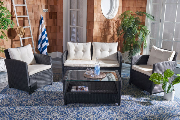 Vellor 4 Piece Coastal Living Set with Plush Cushions and Glass-Topped Coffee Table for Relaxation