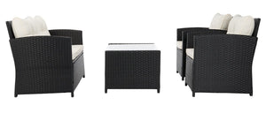 Vellor 4 Piece Coastal Living Set with Plush Cushions and Glass-Topped Coffee Table for Relaxation