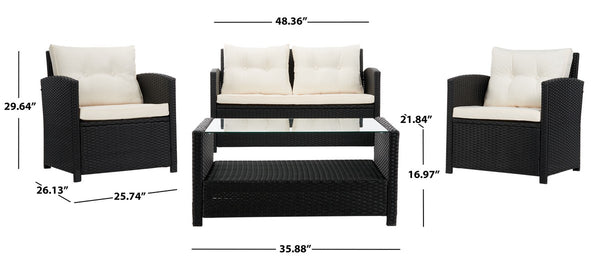 Vellor 4 Piece Coastal Living Set with Plush Cushions and Glass-Topped Coffee Table for Relaxation