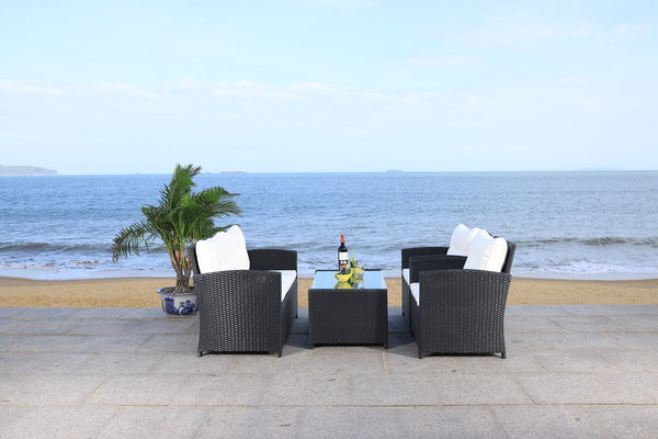 Vellor 4 Piece Coastal Living Set with Plush Cushions and Glass-Topped Coffee Table for Relaxation
