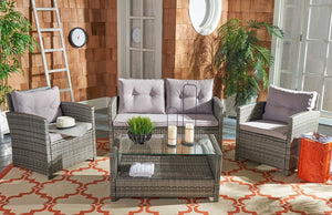 Vellor 4 Piece Coastal Living Set with Plush Cushions and Glass-Topped Coffee Table for Relaxation