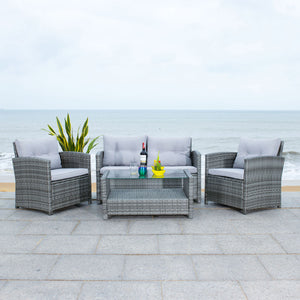 Vellor 4 Piece Coastal Living Set with Plush Cushions and Glass-Topped Coffee Table for Relaxation