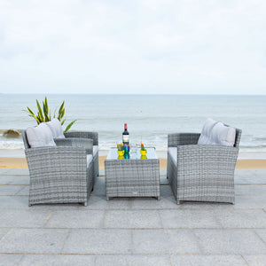 Vellor 4 Piece Coastal Living Set with Plush Cushions and Glass-Topped Coffee Table for Relaxation