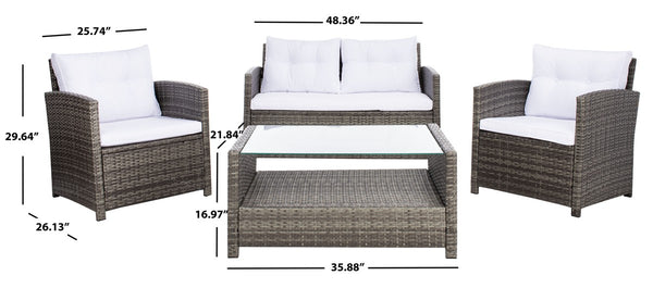 Vellor 4 Piece Coastal Living Set with Plush Cushions and Glass-Topped Table for Relaxed Style