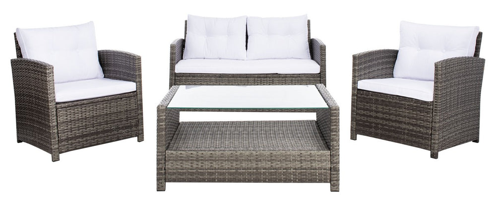 Vellor 4 Piece Coastal Living Set with Plush Cushions and Glass-Topped Table for Relaxed Style