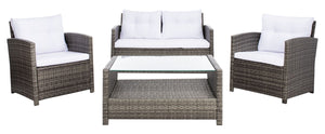 Vellor 4 Piece Coastal Living Set with Plush Cushions and Glass-Topped Table for Relaxed Style