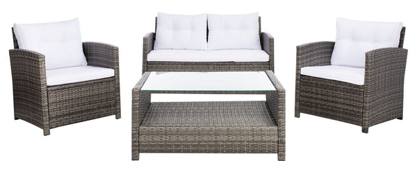 Vellor 4 Piece Coastal Living Set with Plush Cushions and Glass-Topped Table for Relaxed Style