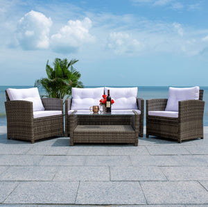 Vellor 4 Piece Coastal Living Set with Plush Cushions and Glass-Topped Table for Relaxed Style