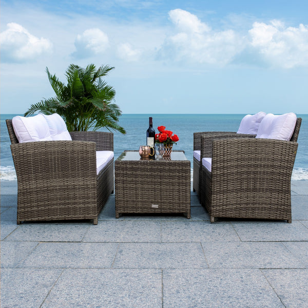 Vellor 4 Piece Coastal Living Set with Plush Cushions and Glass-Topped Table for Relaxed Style