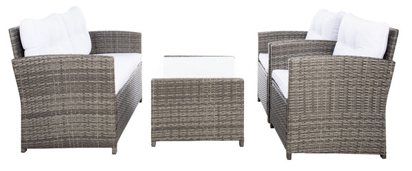 Vellor 4 Piece Coastal Living Set with Plush Cushions and Glass-Topped Table for Relaxed Style