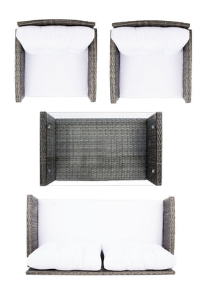 Vellor 4 Piece Coastal Living Set with Plush Cushions and Glass-Topped Table for Relaxed Style