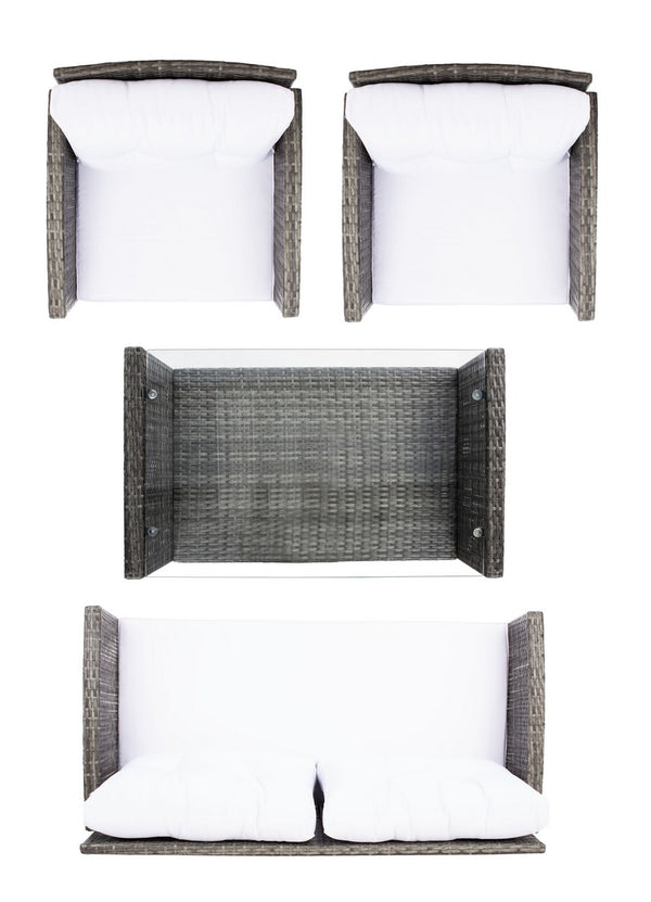 Vellor 4 Piece Coastal Living Set with Plush Cushions and Glass-Topped Table for Relaxed Style